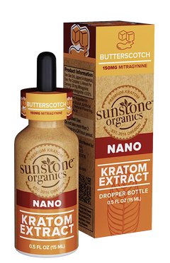Sunstone Organics Butterscotch Nano Kratom Extract dropper bottle and packaging