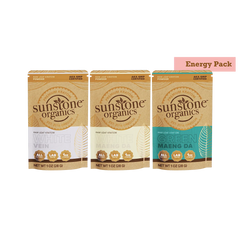 Three packages of Sunstone Organics raw leaf kratom powder