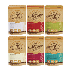 Sunstone Organics kratom powder packaging in various flavors