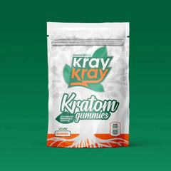 Kray Kray Kratom Gummies packaging on a green background