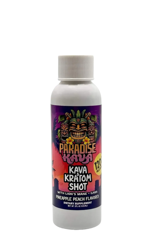 Bottle of Kava Kratom Shot with colorful label