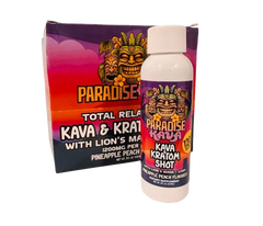Paradise Kava product packaging with a bottle and box